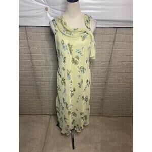 Believe‎ Womens Light Green Floral Draped Neck Y2K Midi Dress Size 16